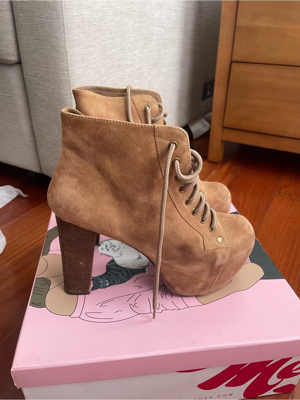 Jeffrey Campbell Taupe Suede Lita Platform Lace-Up Ankle Boots - Picture 4 of 10